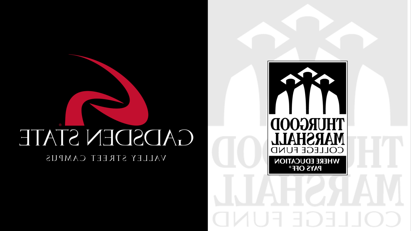 Logos for the Thurgood Marshall College Fund and Gadsden State 